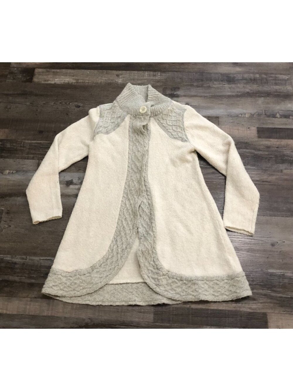 prAna Womens Large Angelica Duster Cream & Gray Wrap Carnigan Sweater